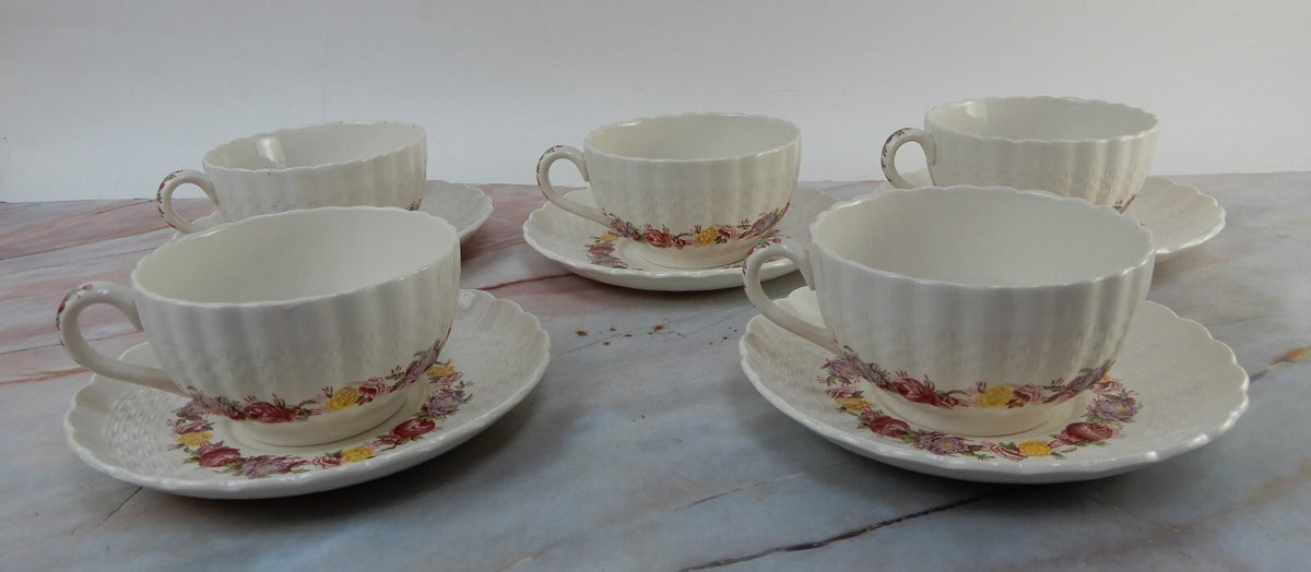 Vintage Copeland Spode "Rose Briar" Set of 5 Cup and Saucers Made In England