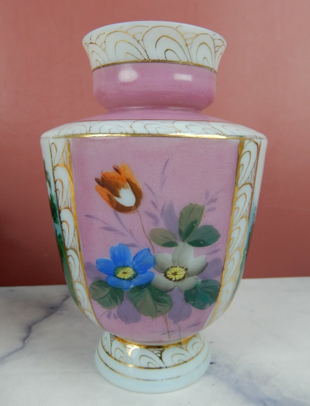 Vintage Glass Vase Footed Hand Painted with Courting Couple