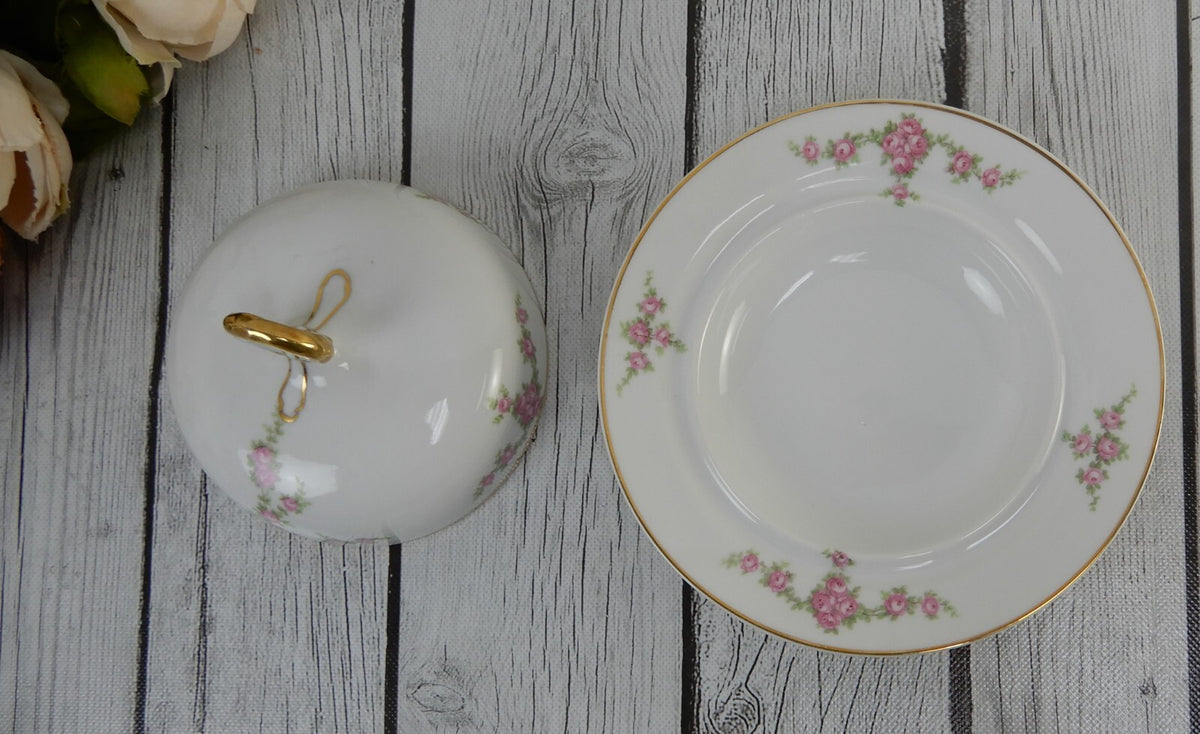 Vintage Heinrich H&Co Bavaria "Rosalinda" Round Covered Butter Dish