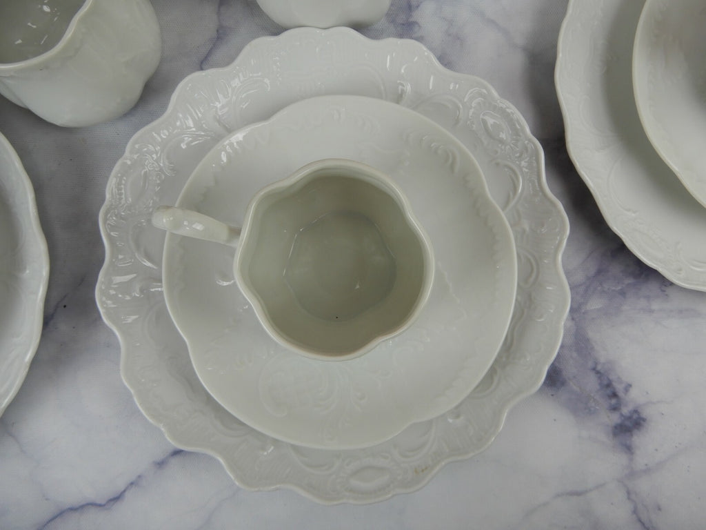 28 Pieces White Ceramic Plates,Saucers, Cups and Handled Plate Cake Unbranded