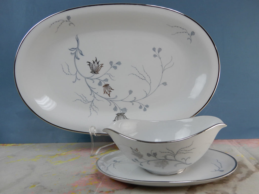 Vintage Eschenbach Bavaria Barronet China "Silver Arbor" Platter and Gravy Boat
