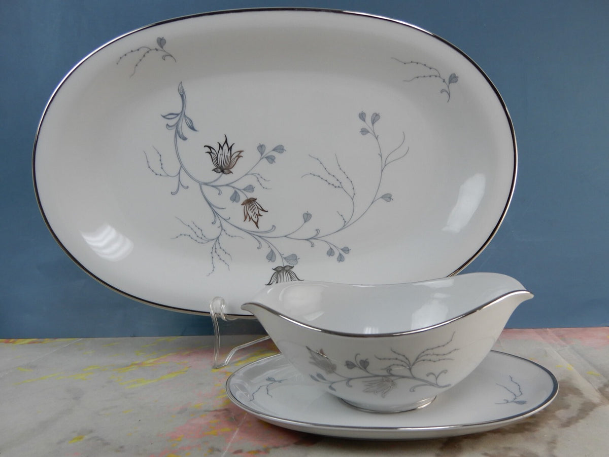 Vintage Eschenbach Bavaria Barronet China "Silver Arbor" Platter and Gravy Boat