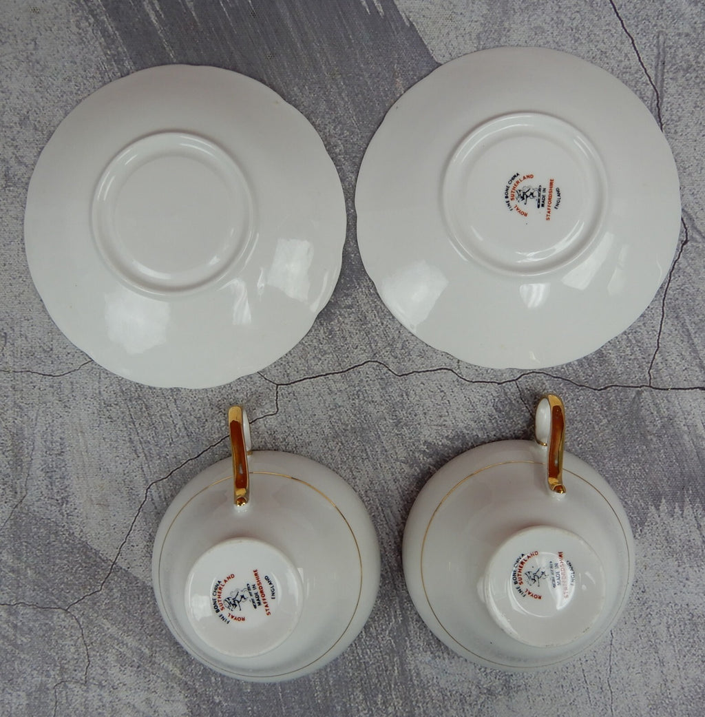 Set of Two Vintage Royal Sutherland Fine Bone China Cup and Saucer Set England