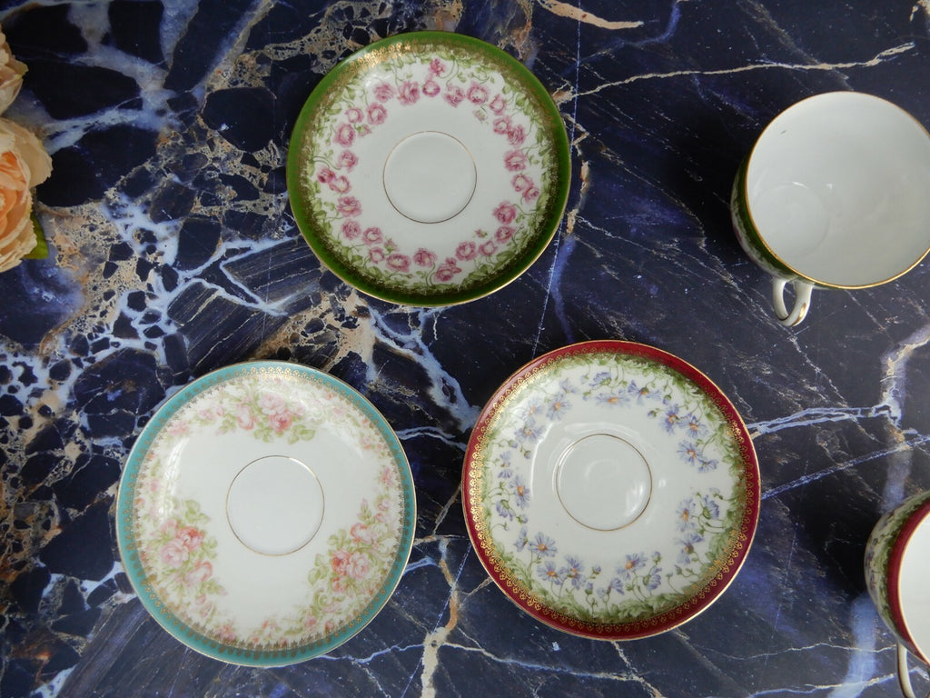 Set of 3 Cups and Saucers with Flowers Made in Austria (Eagle Flying Mark)