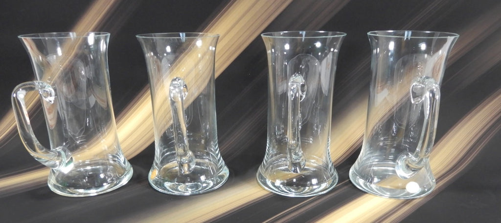 Four 16 0z Beer Mug Thin Glass Cup Stein Barware Brewery with Handle