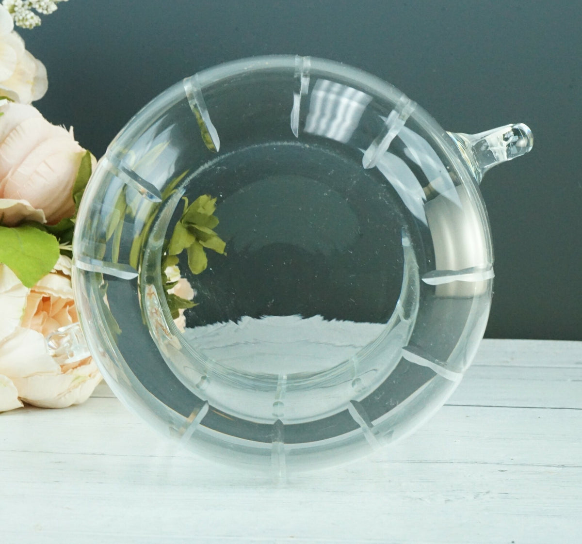 Vintage Ice Bucket Clear Cut Glass Handled Home Decor Serving Glass
