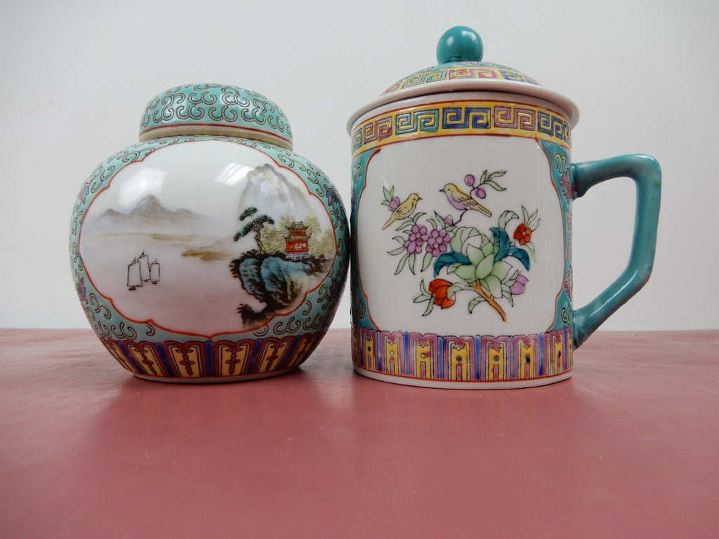 Vintage 6 Piece Oriental Pattern Fine China Porcelain Tea Set