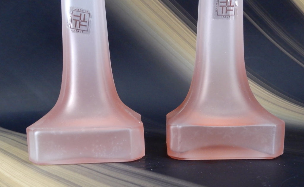 Taitu Italy Pink Frosted Blush Glass Taper Candleholder