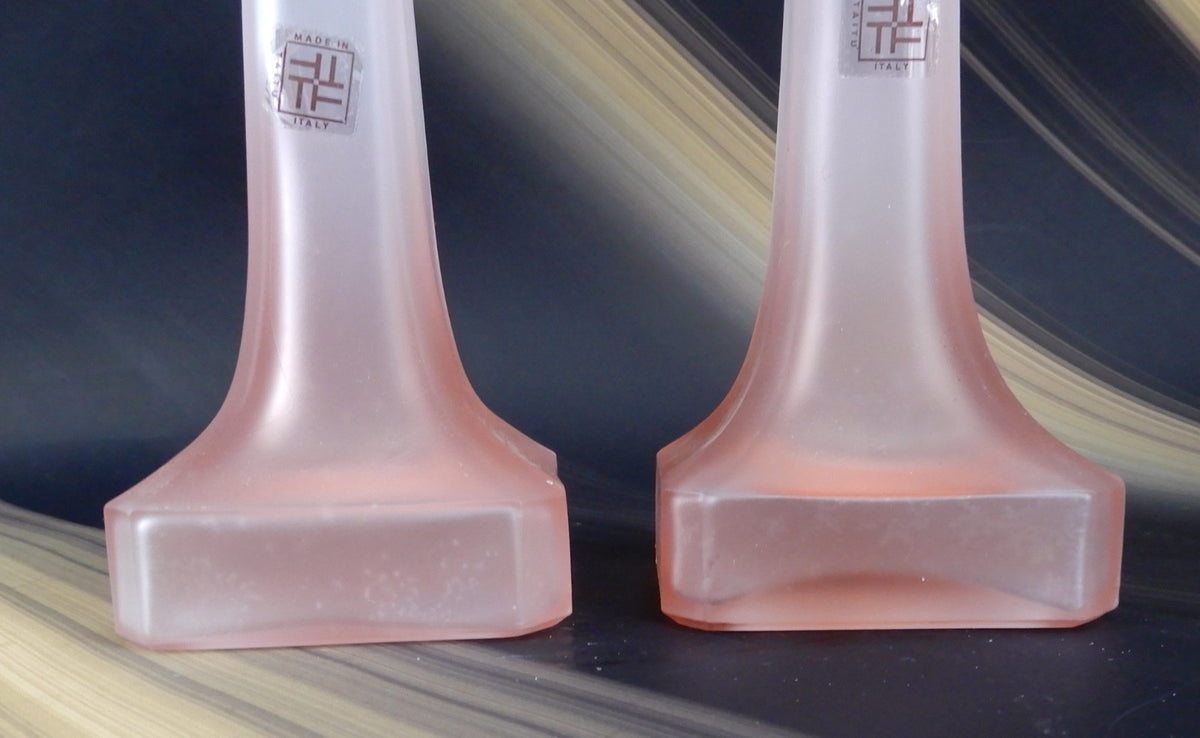 Taitu Italy Pink Frosted Blush Glass Taper Candleholder