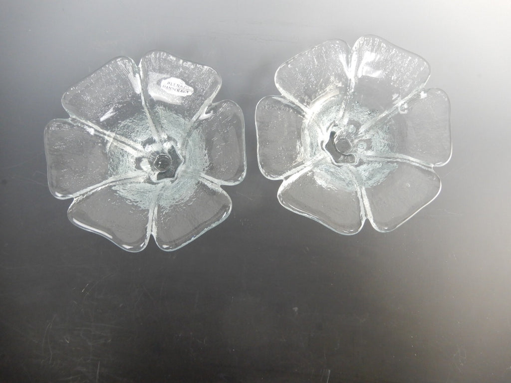 Set of 2 Transparent Blenko Handcraft Glass Opaque "Flower" Votive Candle Holder