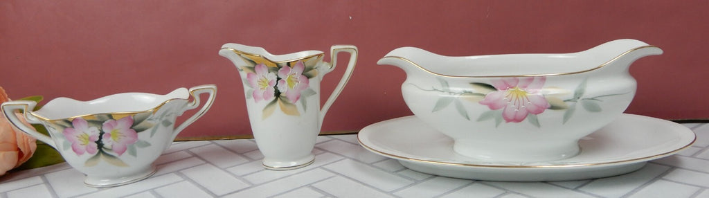 Vintage Noritake Azalea China Gravy set of Boat,Creamer and Sugar Bowl