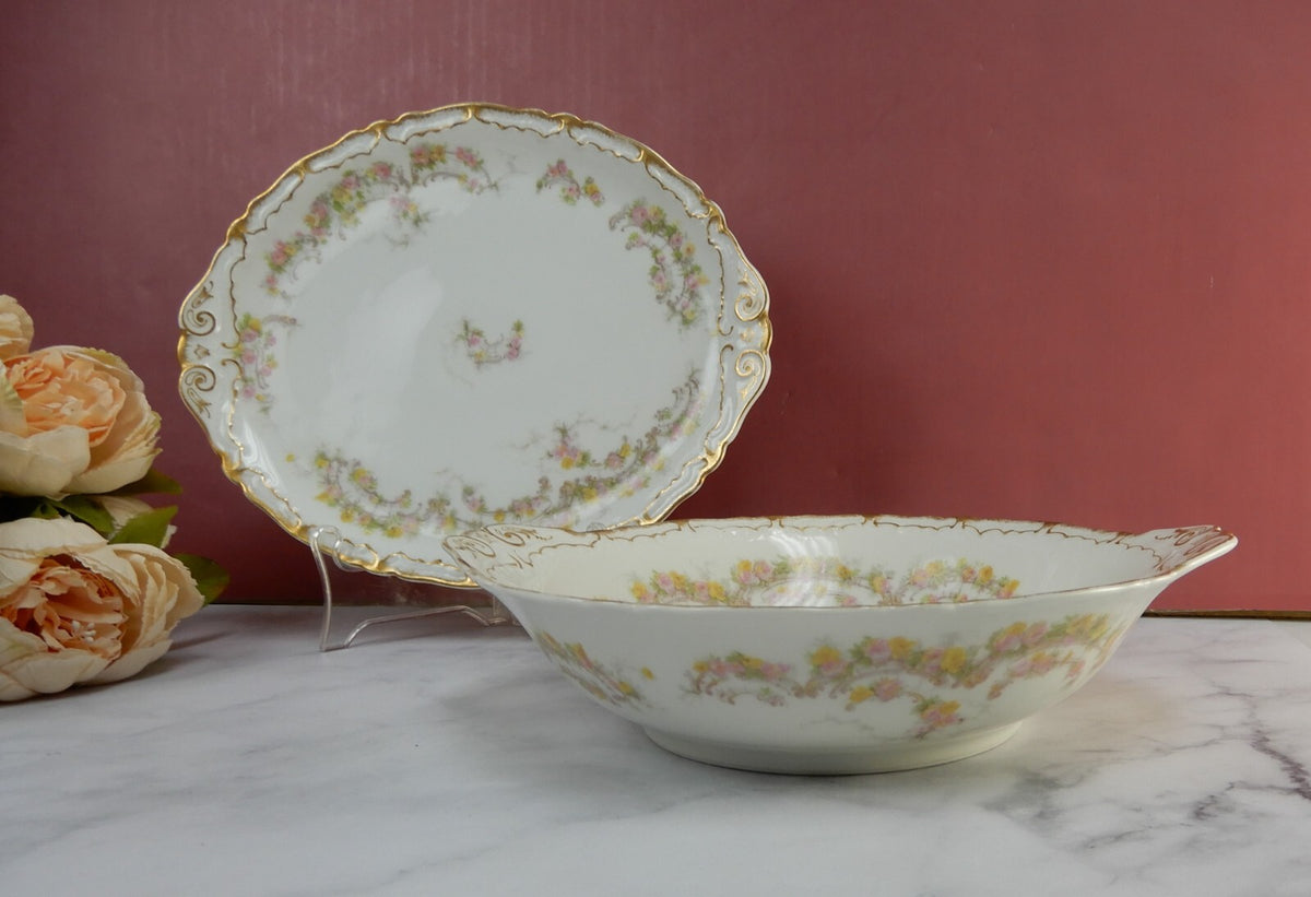 Haviland & Co Limoges Schleiger 475e Pattern Round Bowl and 10-5/8" Platter