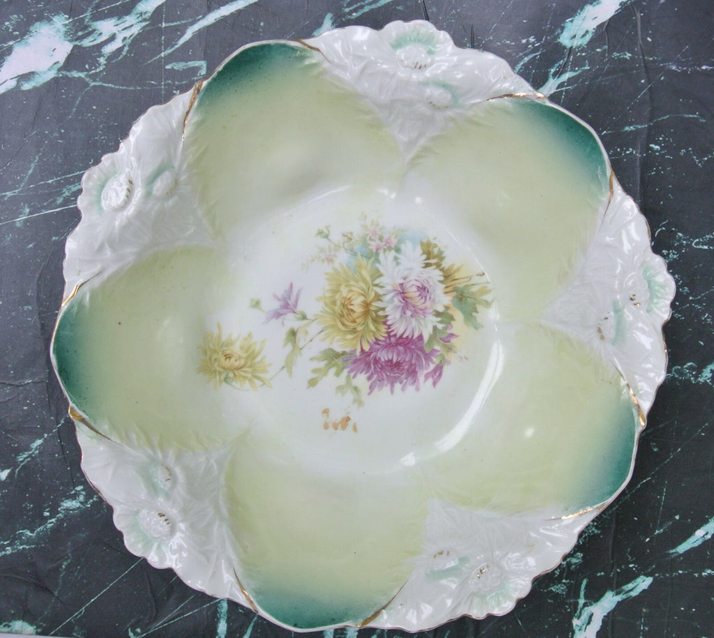 Antique Unmarked RS Prussia Chrysanthemums Porcelain "Bowl" 11" Wide