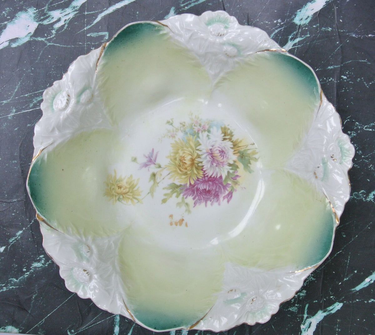Antique Unmarked RS Prussia Chrysanthemums Porcelain "Bowl" 11" Wide