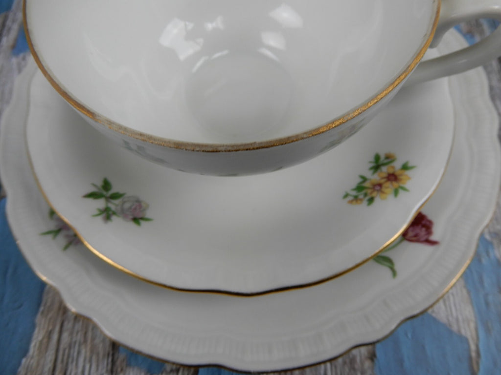 Vintage " Bouquet" Europa Fine Porcelain Trio Made In Czechoslovakia