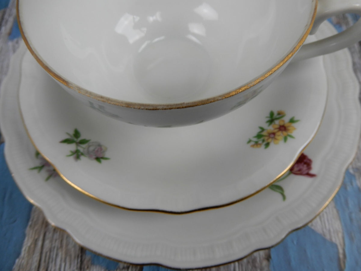 Vintage " Bouquet" Europa Fine Porcelain Trio Made In Czechoslovakia