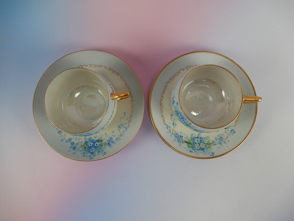 4 Pc. Stouffers Hand Decorated Blue Forget Me Not~ Cups and Saucers