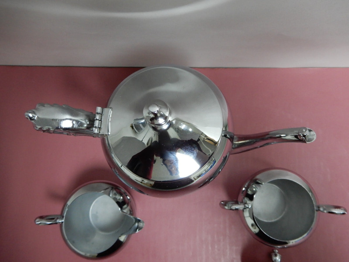 Vintage Sheridan Chrome Coffee Pot ,2 Handled Sugar Bowl w/Lid & Creamer