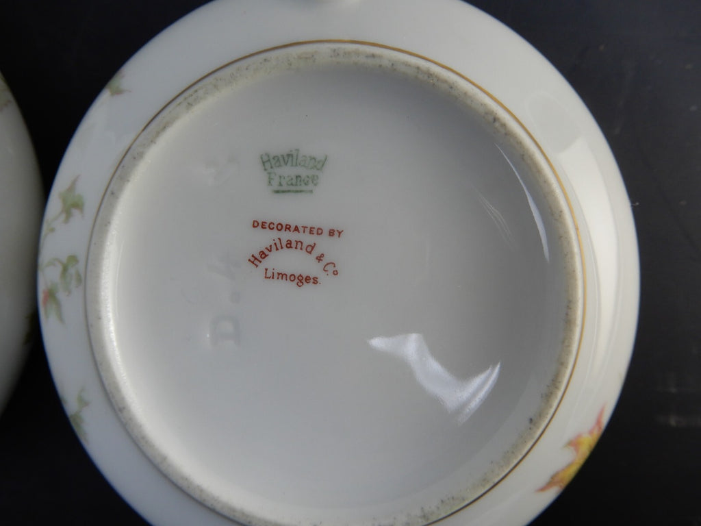 Vtg Haviland Limoges China "Autumn Leaf" Sugar Bowl, Creamer, c.1930
