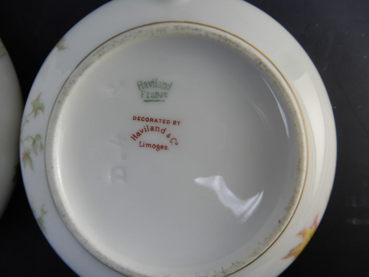 Vtg Haviland Limoges China "Autumn Leaf" Sugar Bowl, Creamer, c.1930