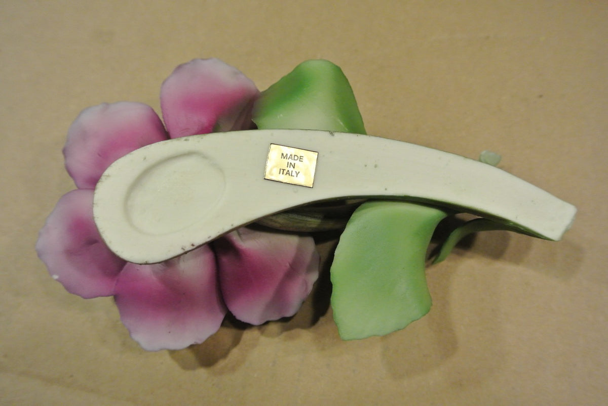Vintage Ceramic Purple Rose made in Italy. Table Décor. Flower Figure