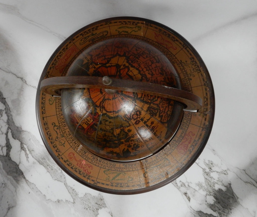 Vtge Italian Zodiac Celestial Globe Wood Stand Made in Italy Old World Decor 10"