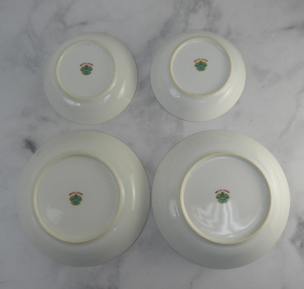 Vintage Meito China Floral Japan Two Soup Bowls and Two Fruit Bowls