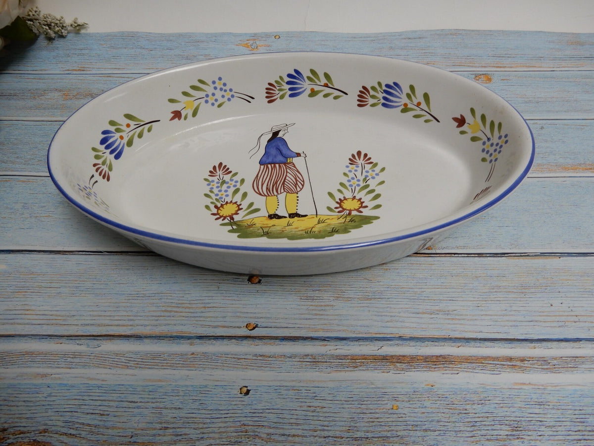 Vintage KG Armor France Fait Main Oval Serving Bowl Pilgrim Man