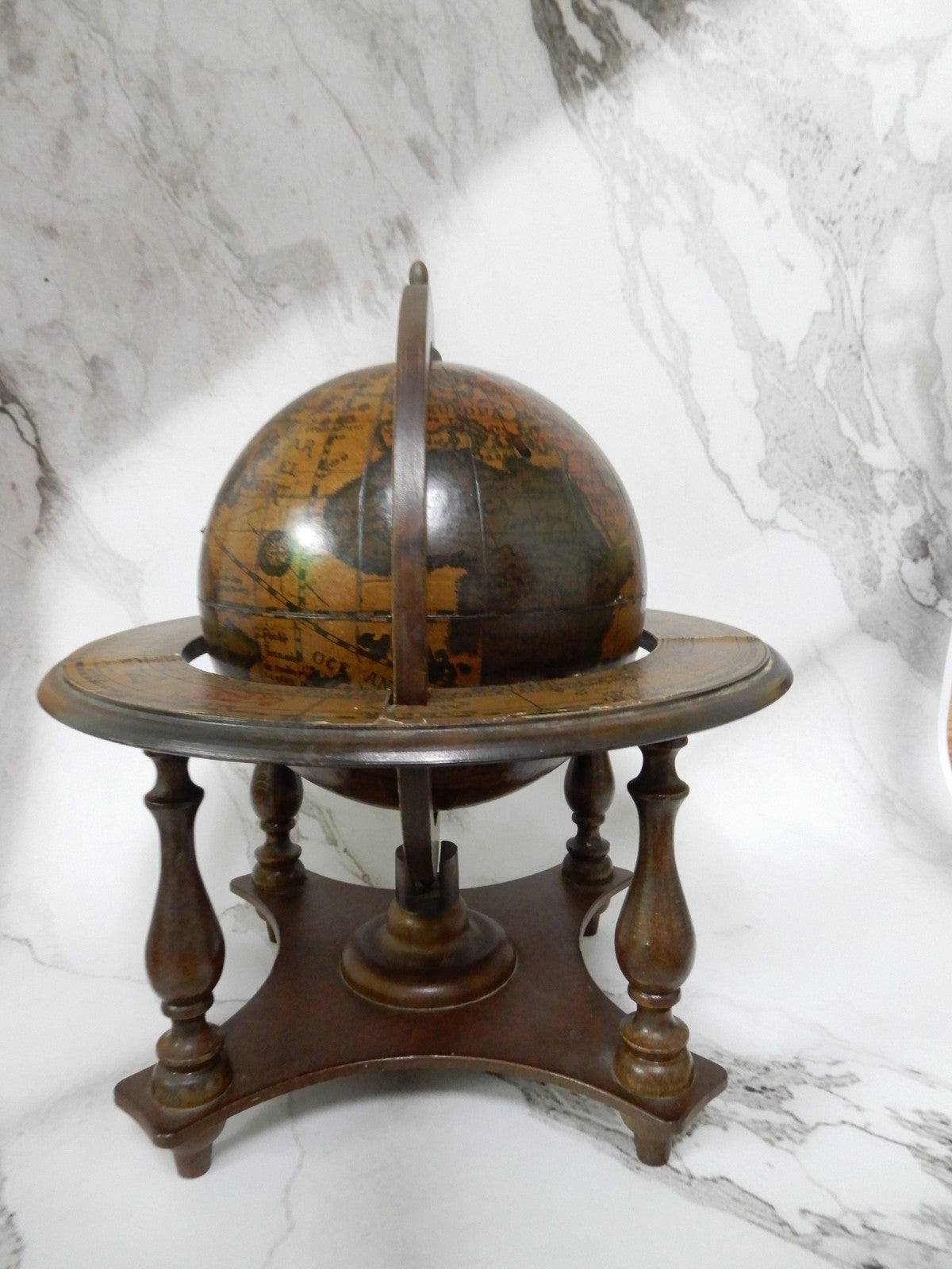 Vtge Italian Zodiac Celestial Globe Wood Stand Made in Italy Old World Decor 10"