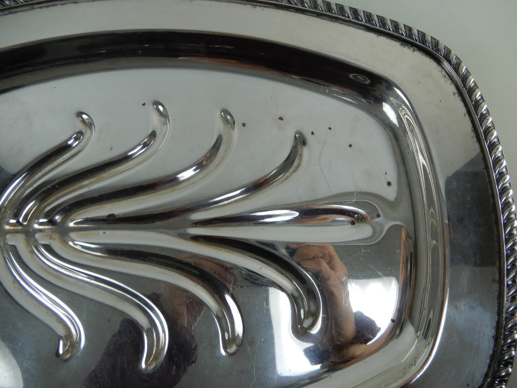 Vintage Tree Of Life Academy Silver on Copper Footed Meat Platter Tray 16-1/4"