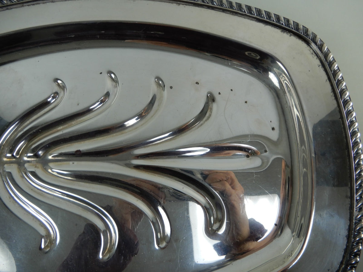 Vintage Tree Of Life Academy Silver on Copper Footed Meat Platter Tray 16-1/4"