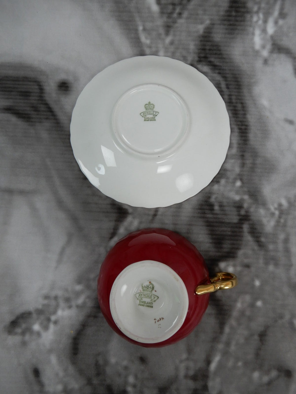 Vintage Aynsley "Orchard Fruit" England, Burgundy Cup, and Saucer Signed D.Jone