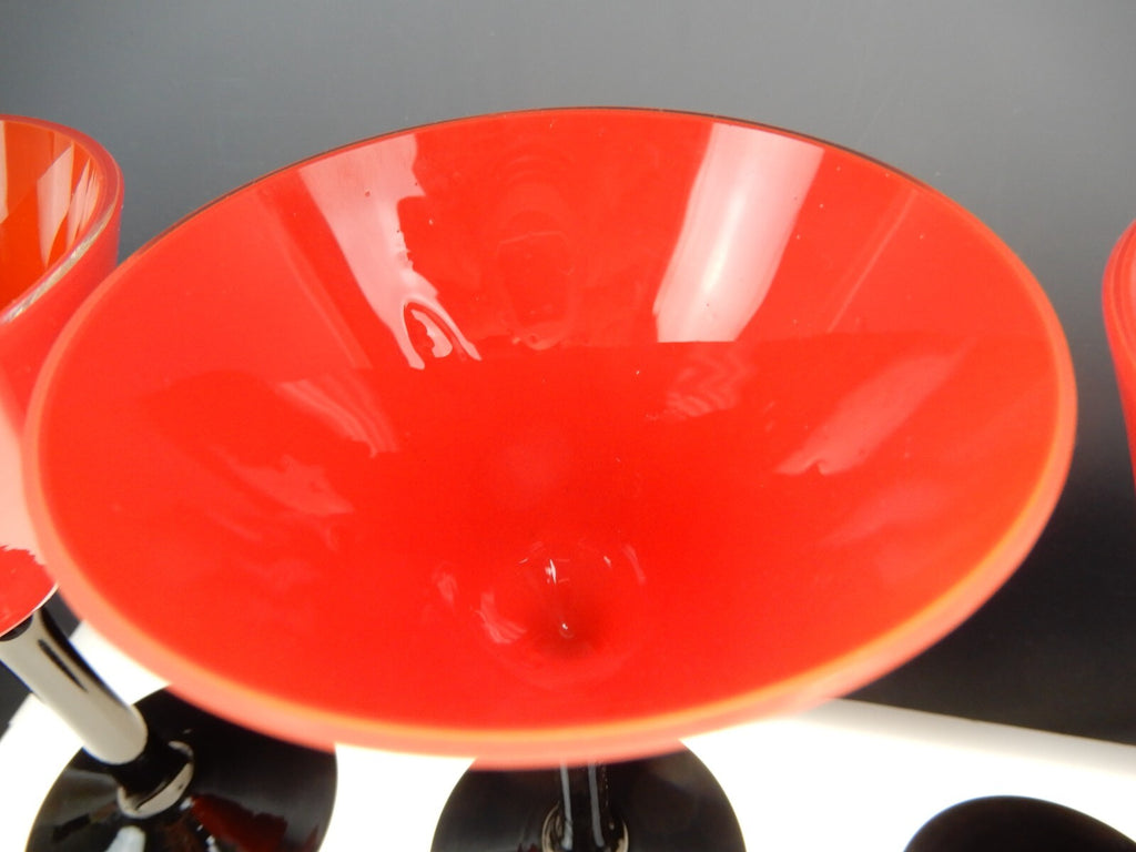 Set of 4 Czechoslovakian Tango Red with Black Stem 4 oz Cordial Glasses