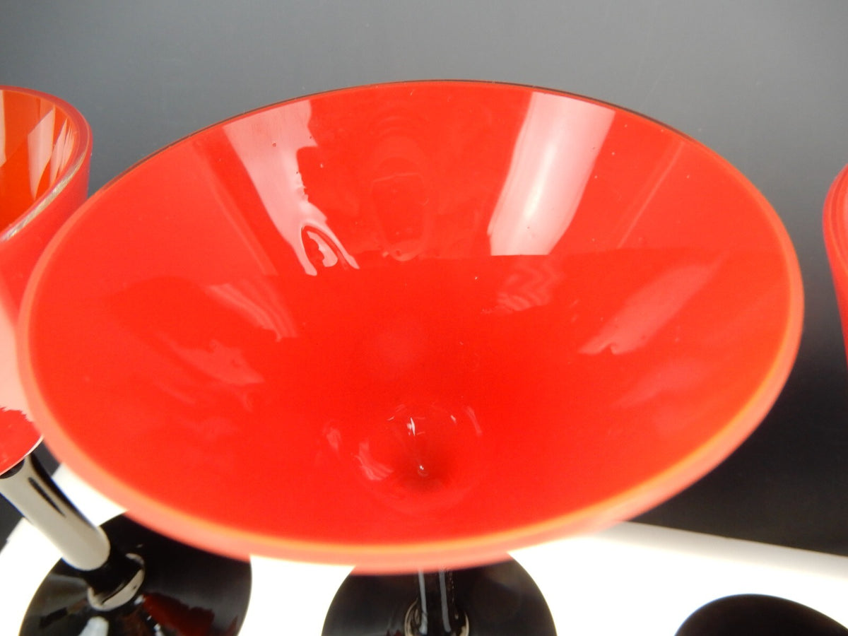 Set of 4 Czechoslovakian Tango Red with Black Stem 4 oz Cordial Glasses
