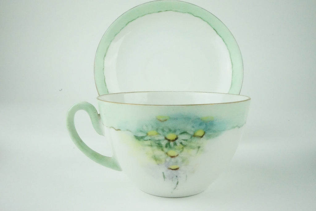 C. Tielsch Altwasser Silesia  Set of Two Vintage Light Green Floral Tea Cups