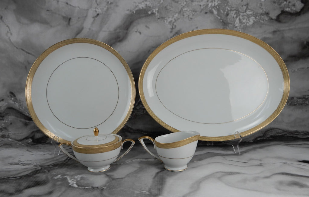4 Pc Mikasa Bristol 16-1/2" Platter, Sugar Bowl,Creamer and 12-1/4" Chop Platter