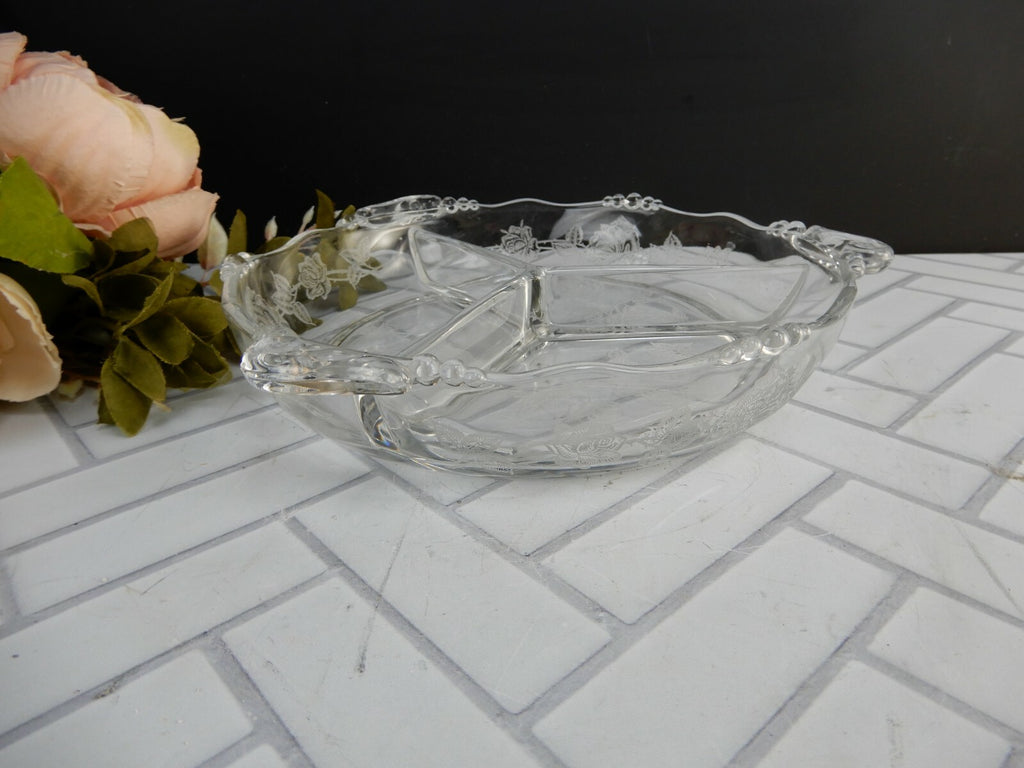 Vintage Heisey Rose Patten Relish Condiment Tray