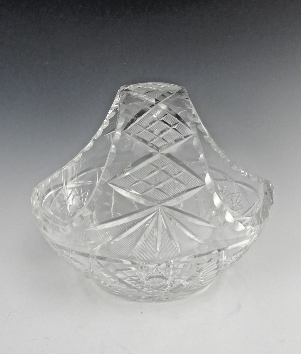 Vintage Heavy Leaded Cut Crystal Cut Glass Basket Bowl 7 lb