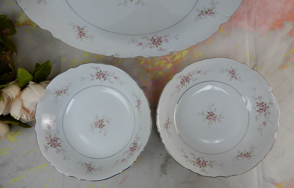 3 Pc Mikasa Fine China "Versalles" Serving Pieces Cake Plate, 2 Vegetable Bowls