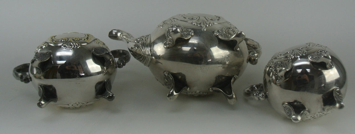 EPCA by Poole Silverplate Teapot #600 - Hand Chased Tea Pot,Sugar Bowl & Creamer