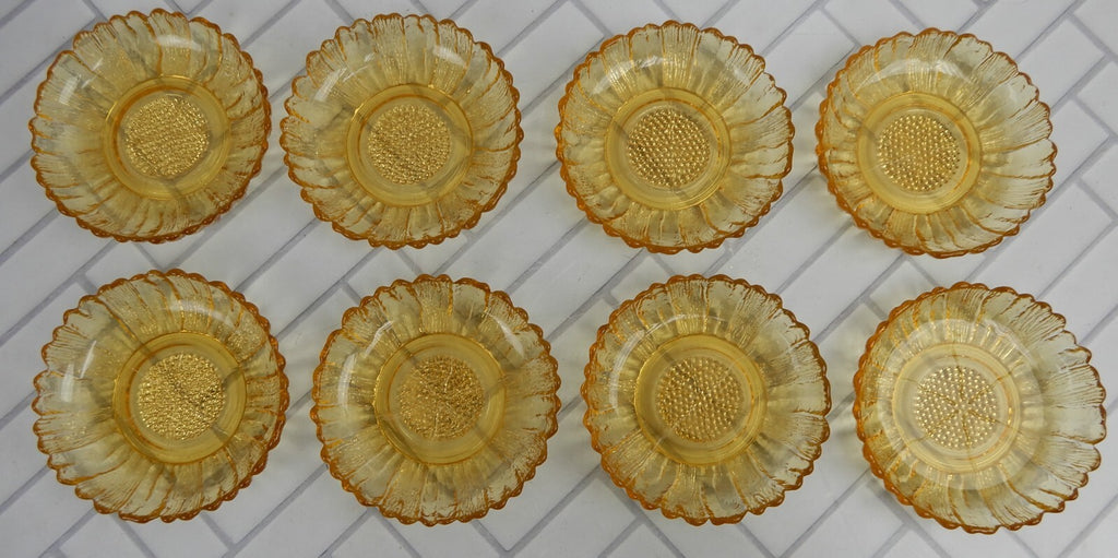 Set of 8 Honey Gold Glass Poppy Flower Shape Trinket Dishes 4"