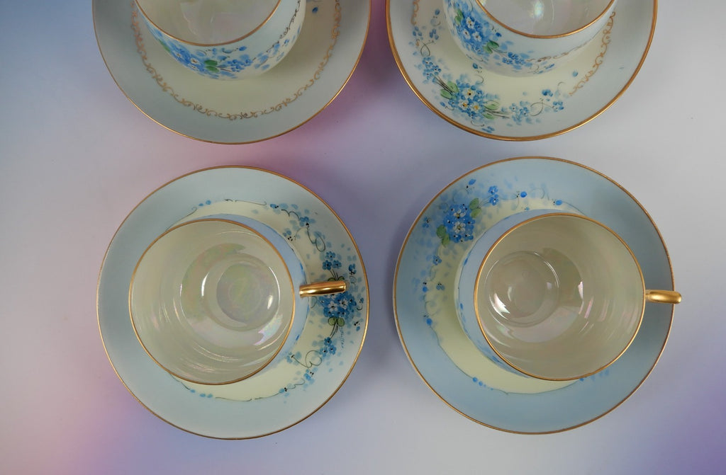 4 Pc. Stouffers Hand Decorated Blue Forget Me Not~ Cups and Saucers