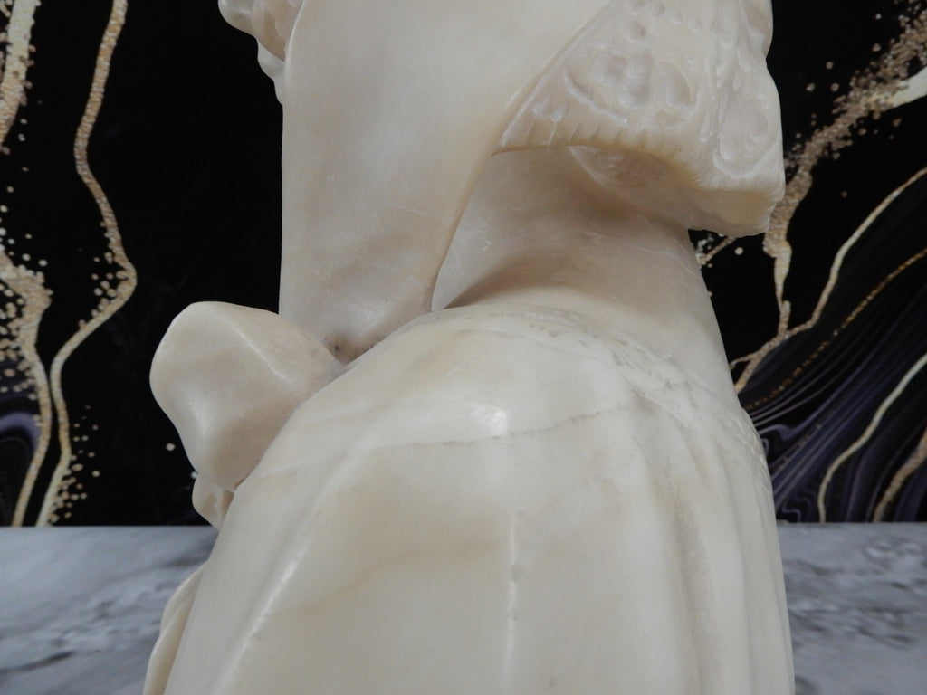 Alabaster Marble Bust Statue Young Woman Signed Stiaccini Florence Italy 10.5"H