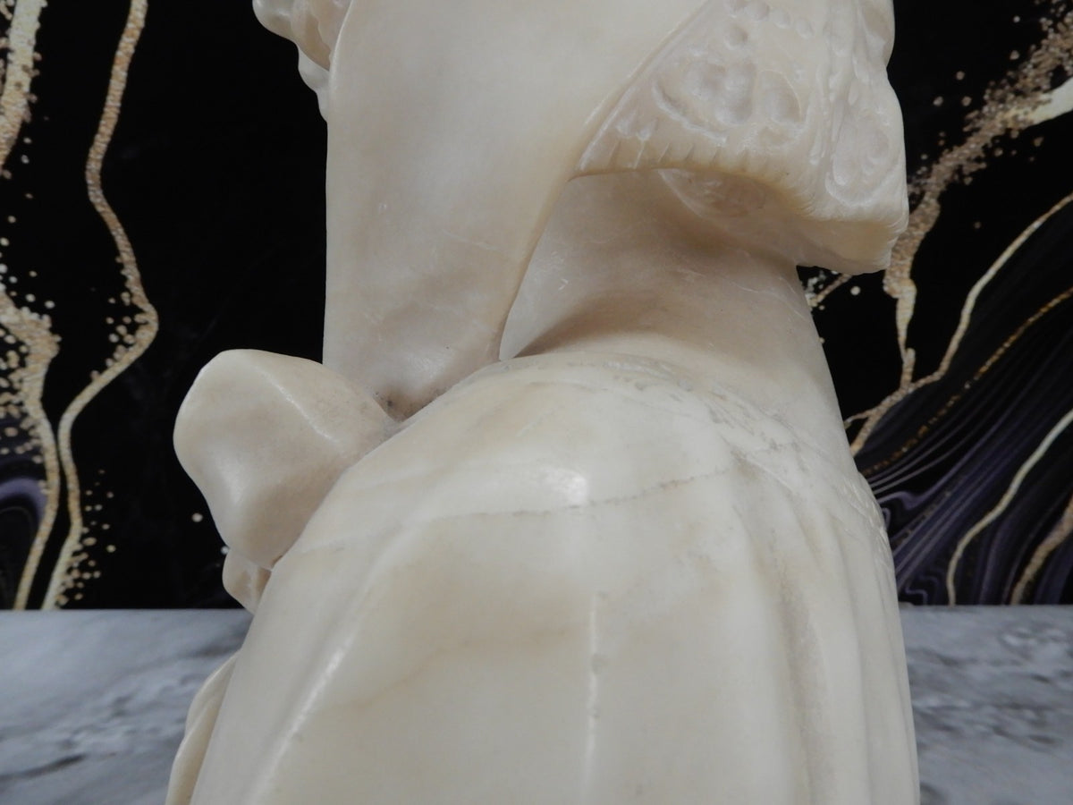 Alabaster Marble Bust Statue Young Woman Signed Stiaccini Florence Italy 10.5"H