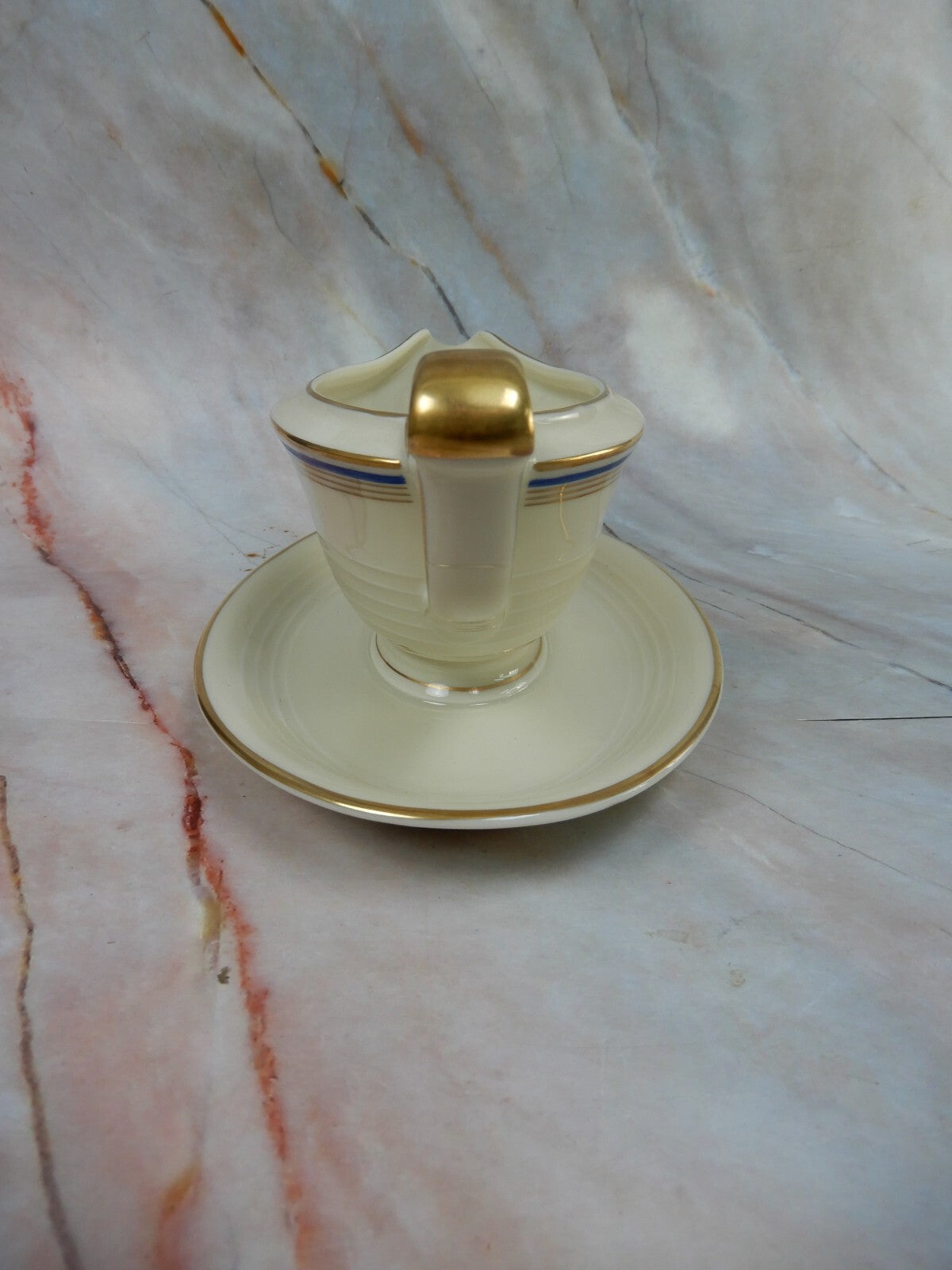 Vintage Eamag Schönwald Bavaria Gold and Cobalt Blue Rim Gravy Boat