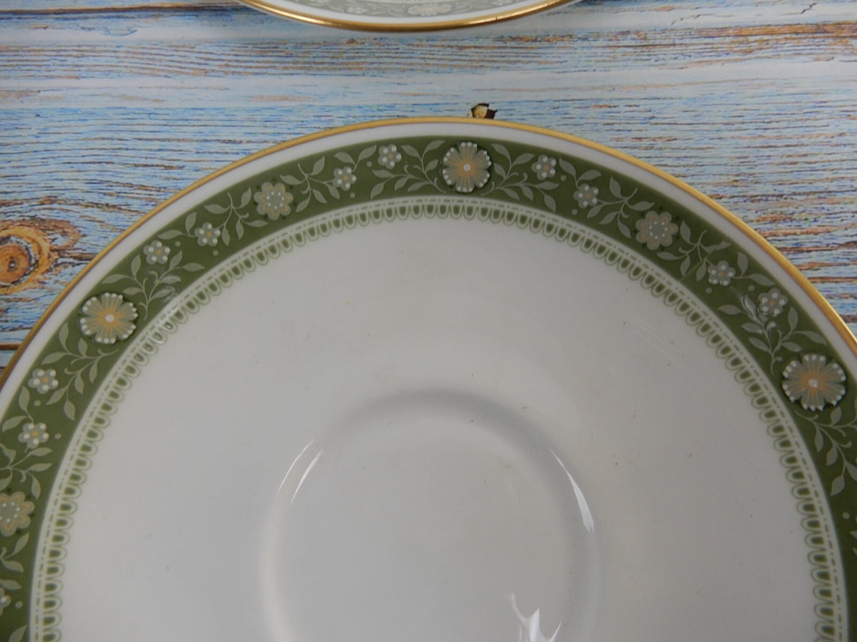Royal Doulton Rondelay Gold Green Band H5004 Set of 7 Espresso Cups and Saucers