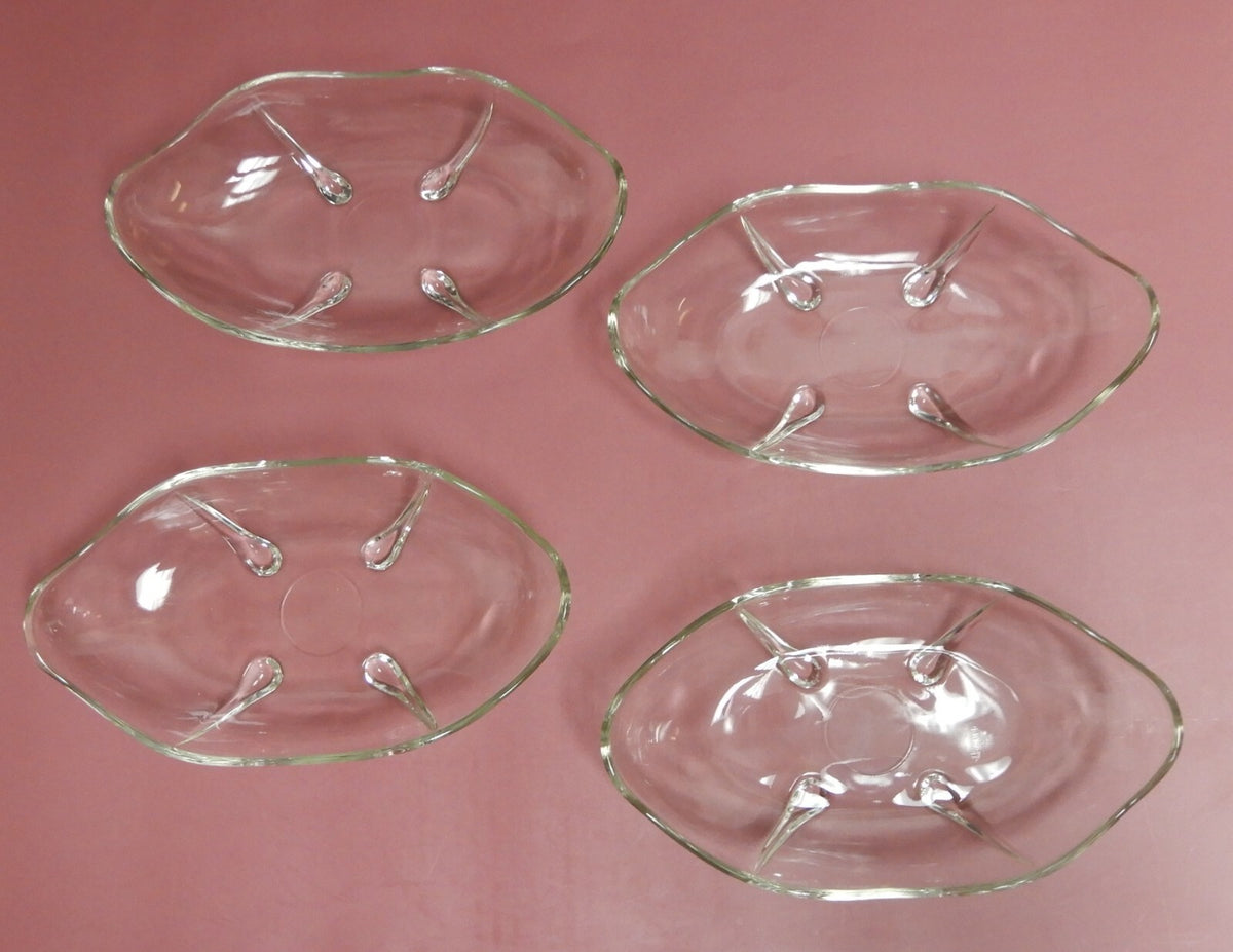 Set of 4 Vintage Scalloped clear Glass Relish Footed/ Banana Split Dishes