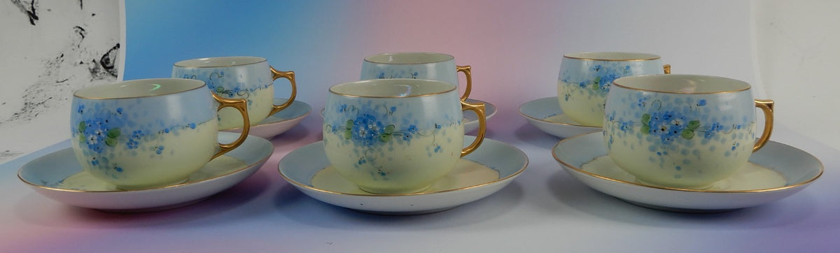 6 Pc.Set J&C Bavaria Stouffer Hand Decorated Blue Forget Me Not Cups and Saucers