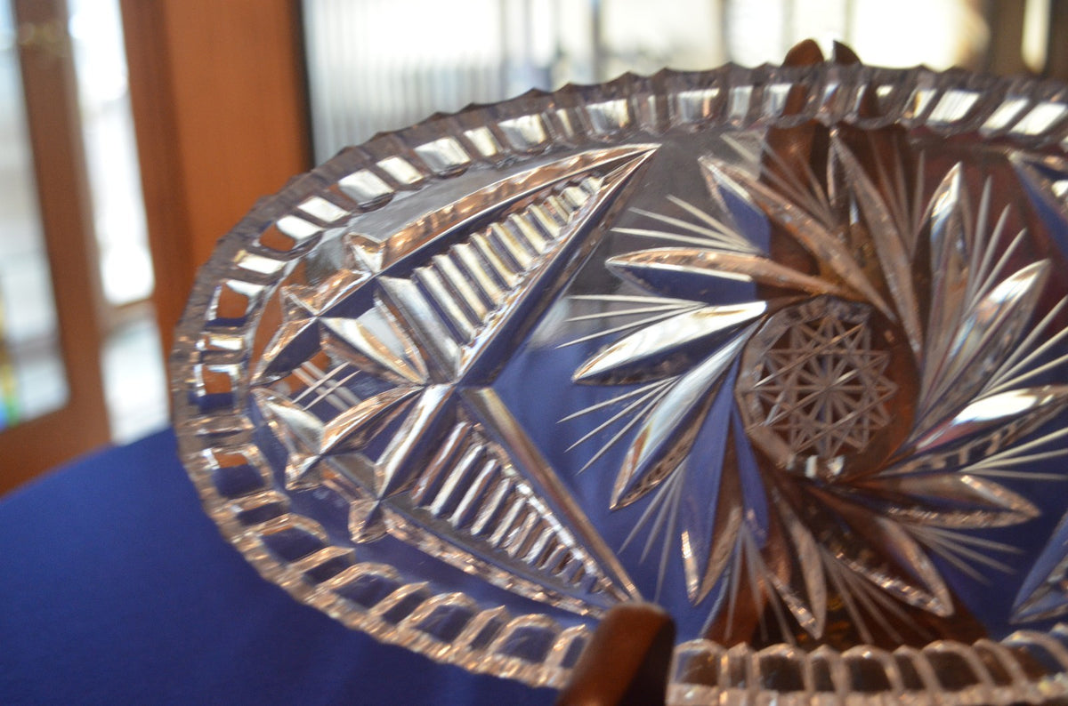 Excellent Czech Bohemian Hand Cut  Lead Crystal Oval Crystal Dish w/ Sticker