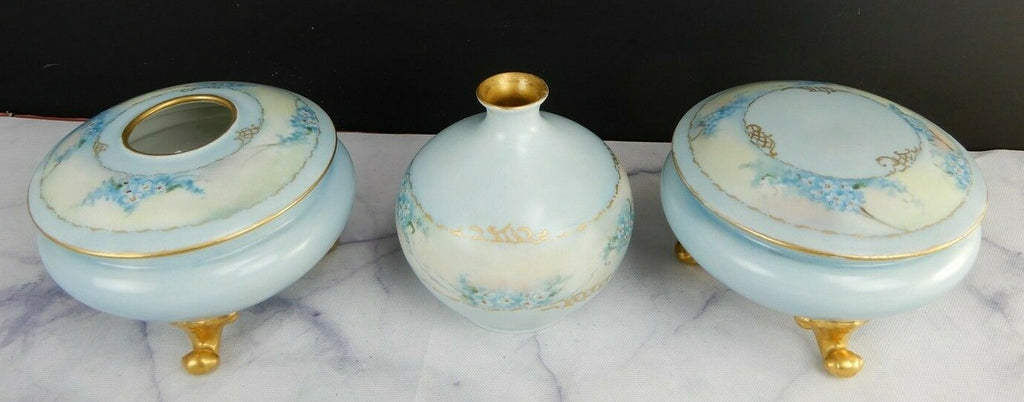 O.& E.G. Royal Porcelain Flower Vase, Hair Receiver, And Powder Jar Vanity Set